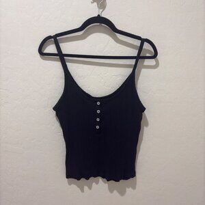 90's Y2K Ribbed Black Henley Tank Cropped Layering Piece